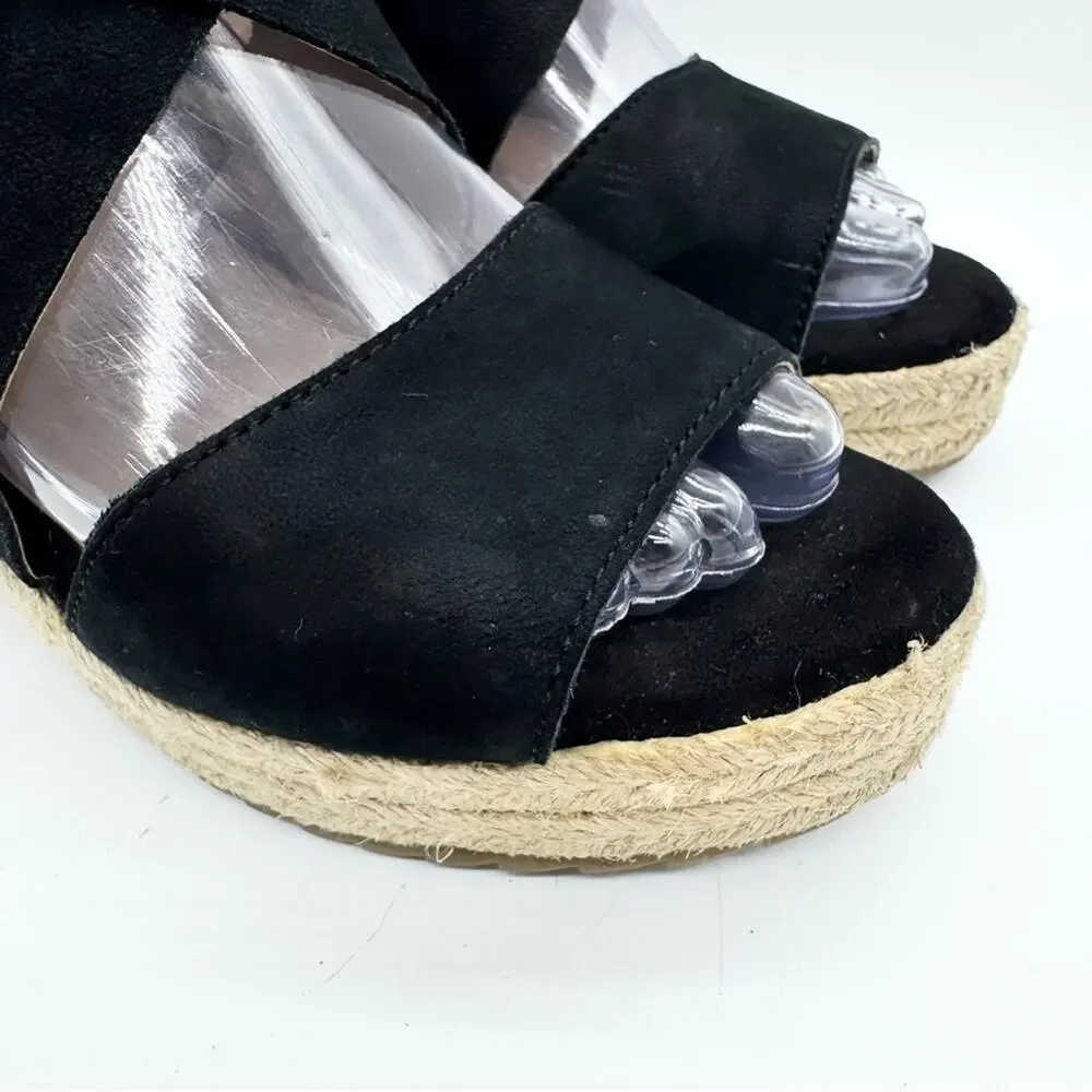 Soul Naturalizer Oshay Black Leather Espadrille Strappy Wedge Heel Sandal Size 6